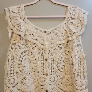 Cream Crochet Sleeveless Top
